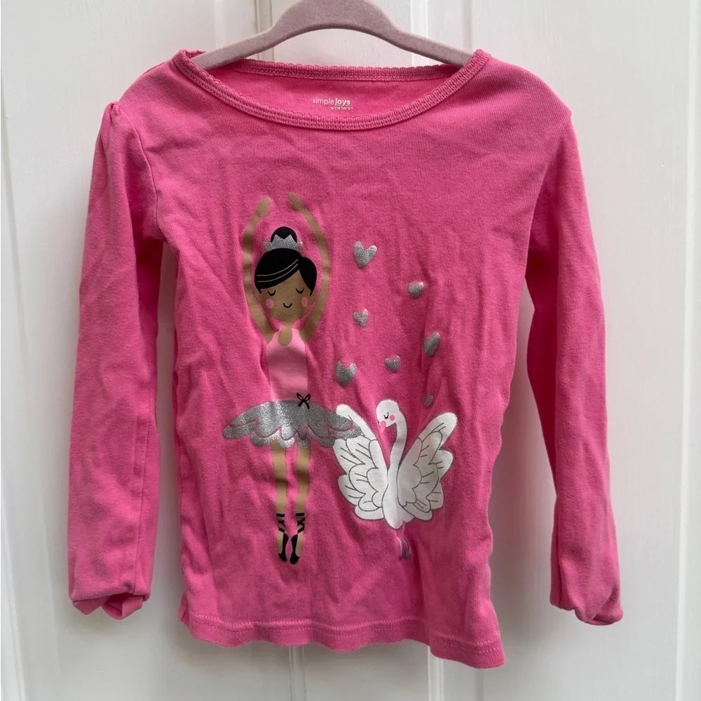 Carter's 4T Pink Long Sleeve Tee with Ballerina and Swan Long Sleeve Pajama Top